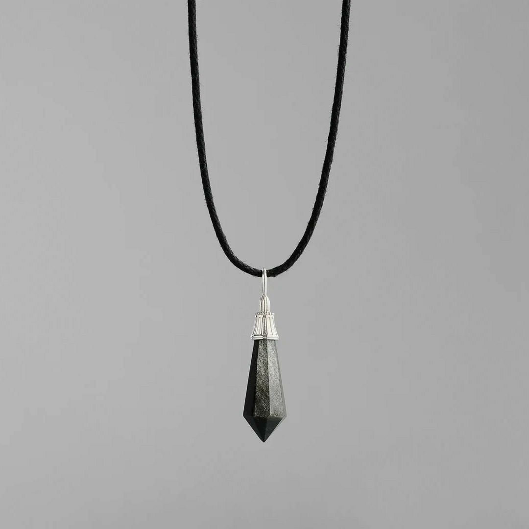 Obsidian pendulum necklace /オブシディアン.（シルバー