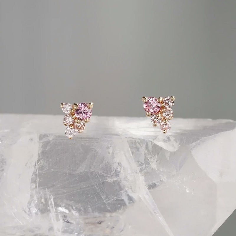 Padparadscha sapphire × Pink diamond pierce