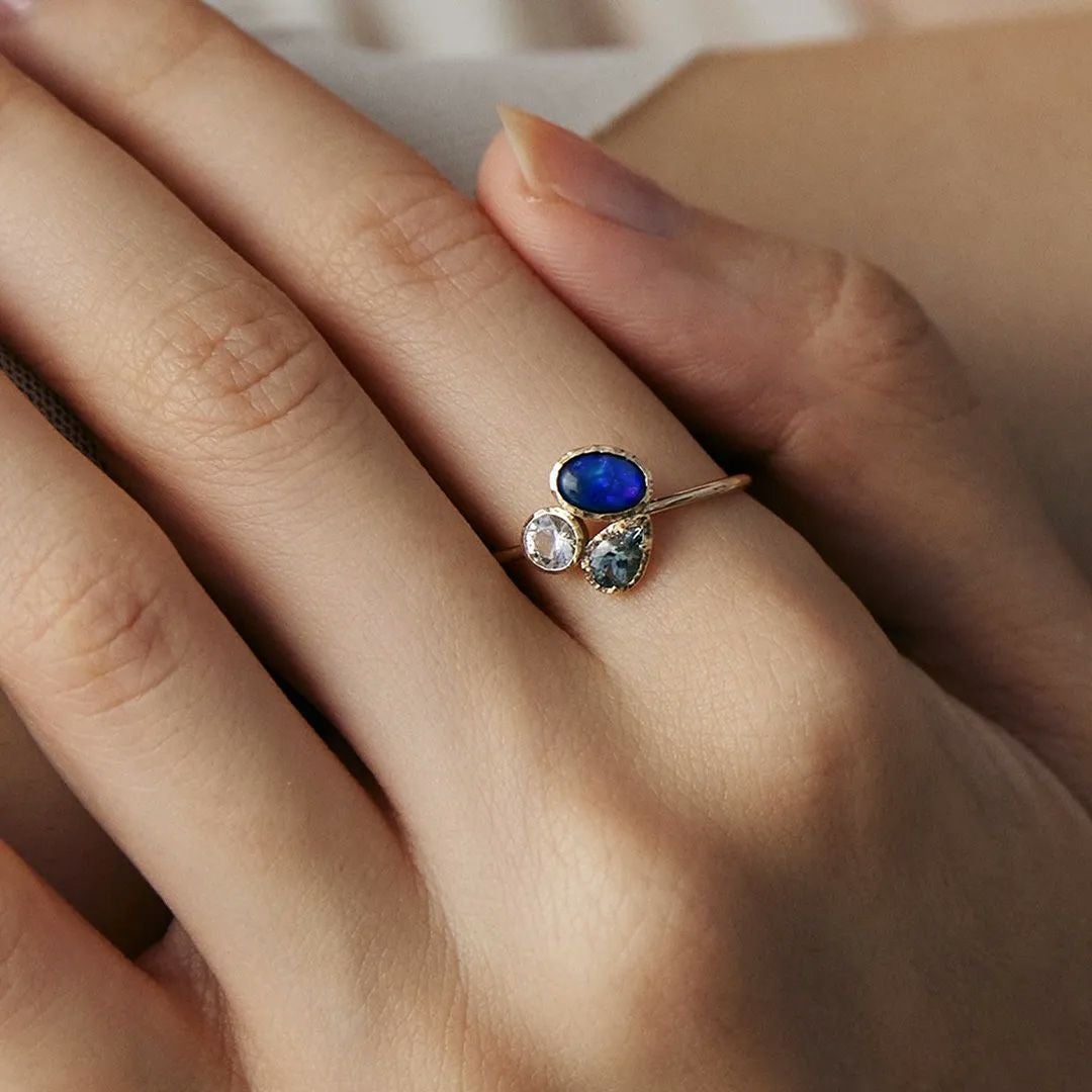 Black opal × Russian Phenakite sacred three ring /ブラックオパール