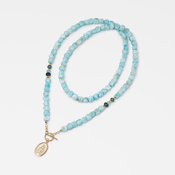 Larimar × Blue green tourmaline medai necklace /ラリマー | Hariqua