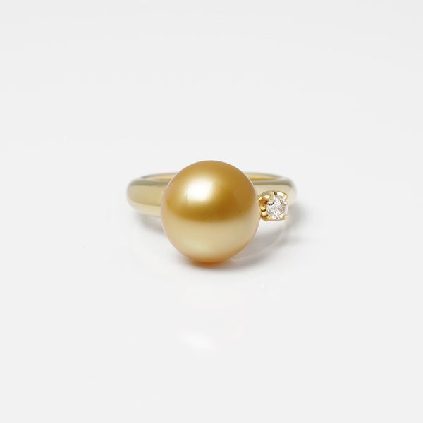 Gold pearl × Diamond ring 12mm /ゴールド真珠（パール） | Hariqua