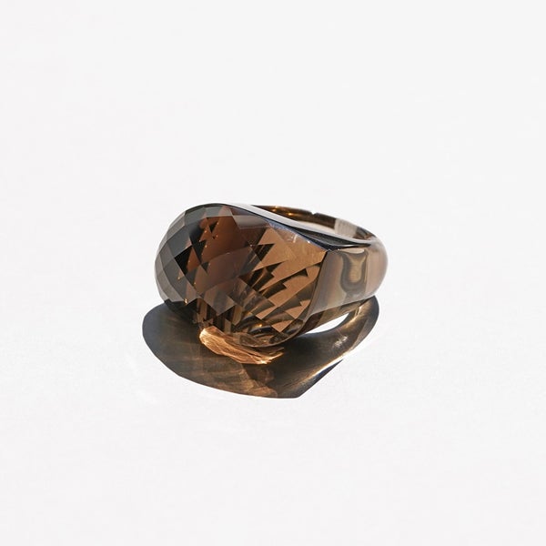 Smoky quartz one of a kind carved Ring /スモーキークォーツ