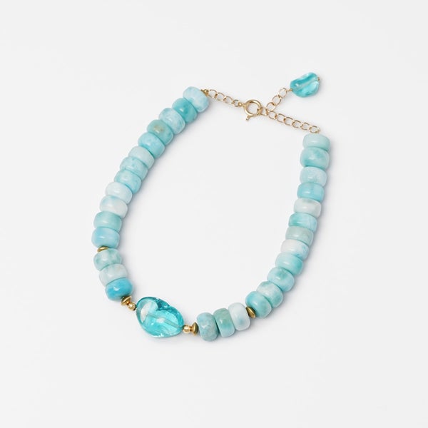 ラリマー&ブルーアパタイト　ブレスレット　内径約16cm Larimar × Green apatite one of a kind bracelet /ラリマー、グリーン