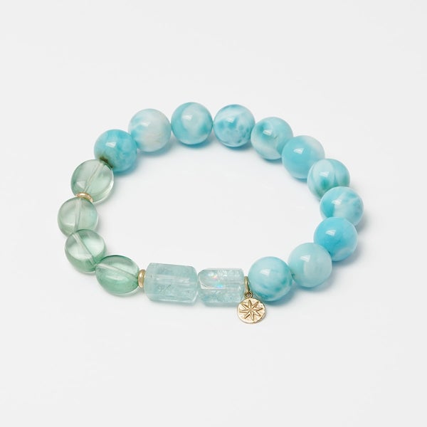新作♡ナチュラルラリマー、ふんわりグリーンアクアマリン、アイスラリマー Larimar × Aquamarine × Green fluorite one of a kind bracelet