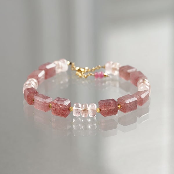 Lepidolite in quartz × Morganite × Pink spinel bracelet