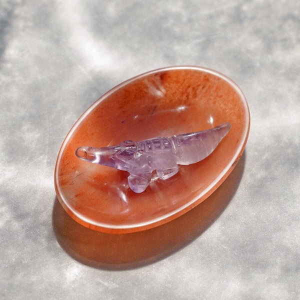 Amethyst crocodile & Orange aventurine plate /アメシスト、オレンジ