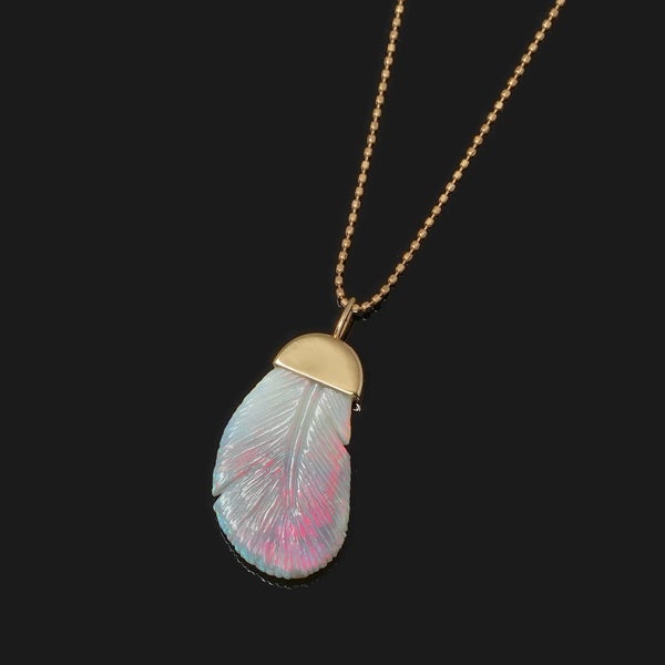 Black opal feather one of a kind necklace /ブラックオパール
