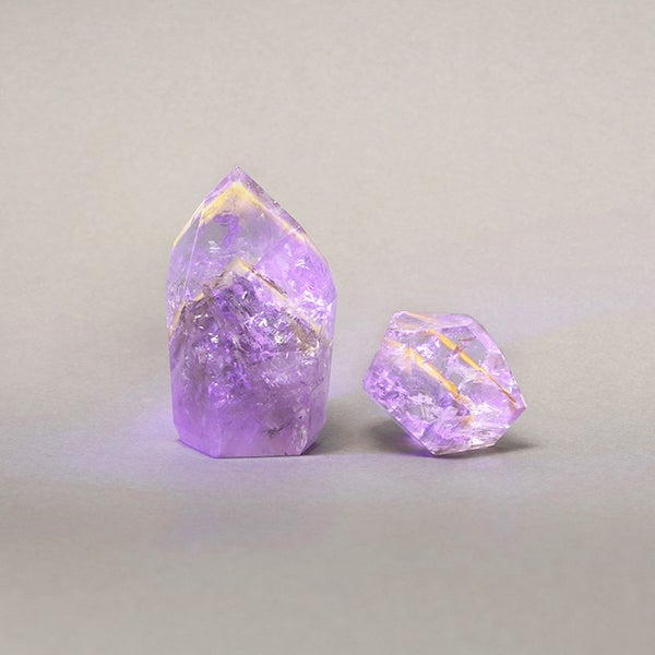 ブランデーカラーファントム　アメジストファントム　アメトリン　UV蛍光アメジスト Phantom amethyst 2pcs 136.6g /アメシスト（蛍光） | Hariqua