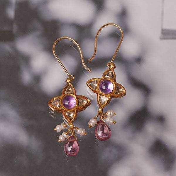 Diamond × Amethyst × Pink tourmaline enameling pierce 0.45