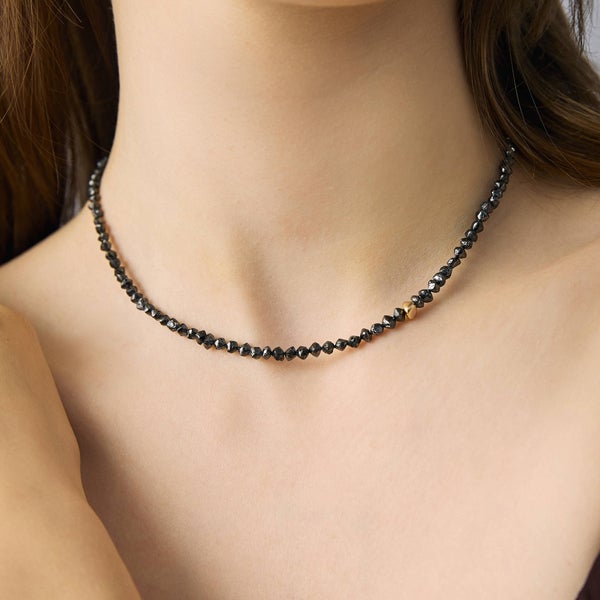 Black diamond rough × gold nugget necklace /ブラックダイヤモンド